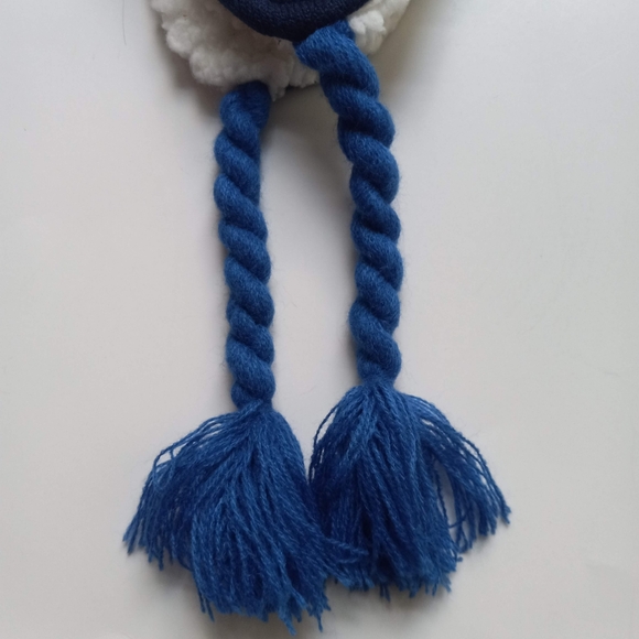 Lands End Kids Winter Beanie Hat Blue M-L Trapper Wolf Forest Pom Sherpa Lined - Picture 5 of 9